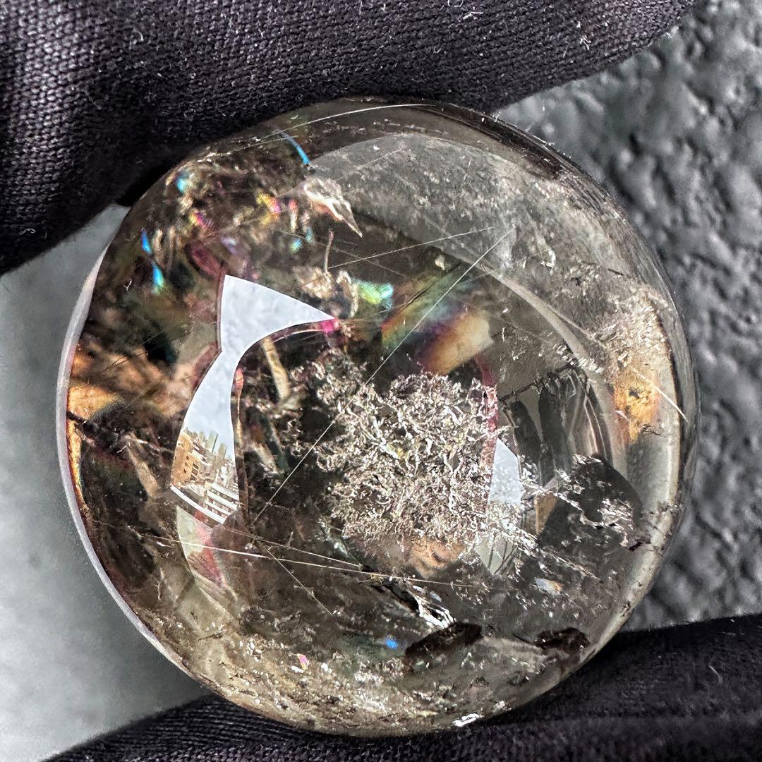 金運最強✴️レインボー☆スモーキーチルクォーツ丸玉パワーストーンスフィアA1252