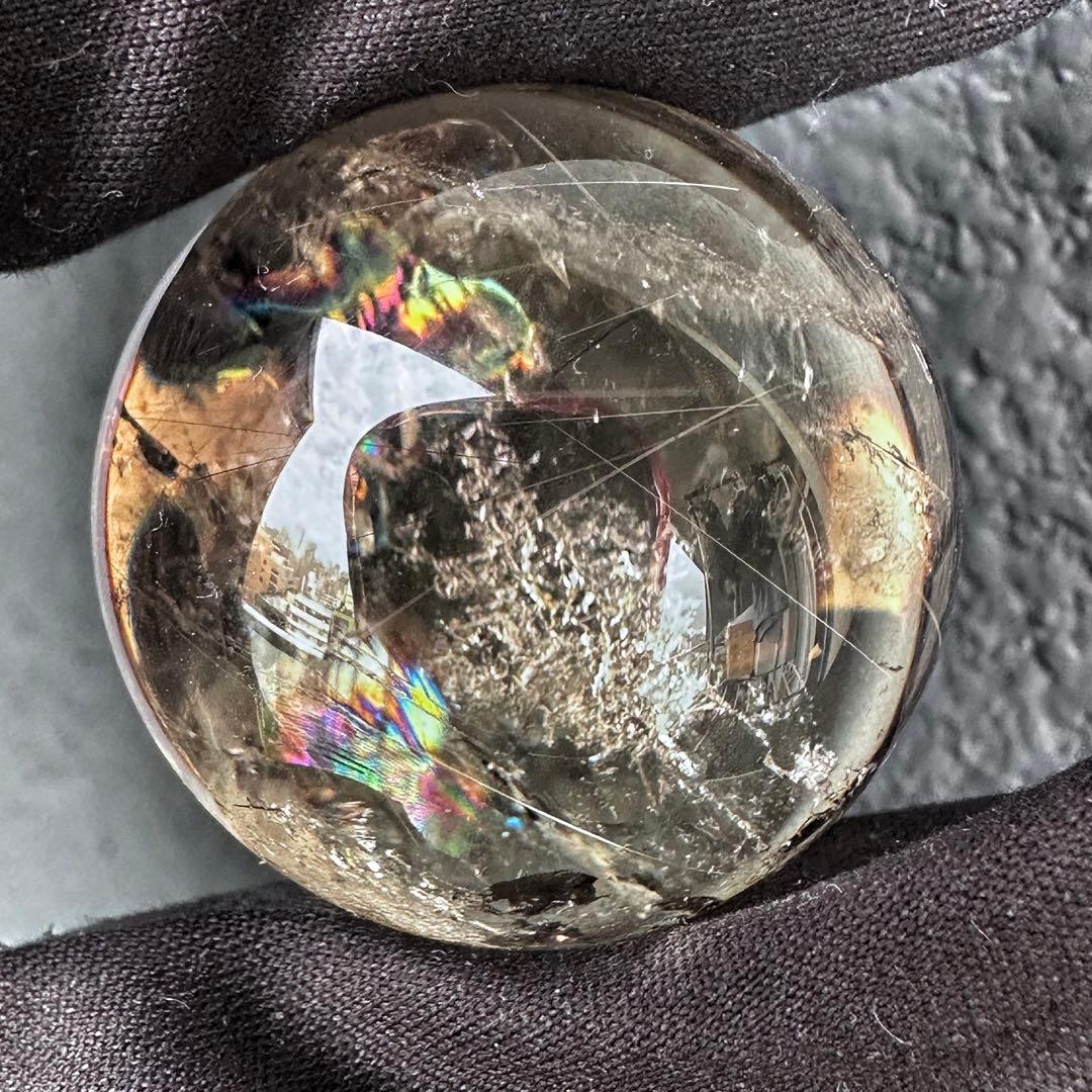 金運最強✴️レインボー☆スモーキーチルクォーツ丸玉パワーストーンスフィアA1252
