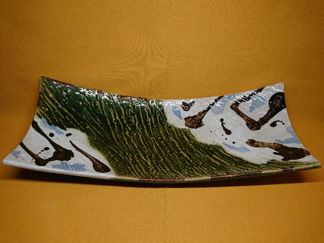 【美品】板皿　長皿　角皿　陶器　置物　インテリア　工芸品　美術品　A3157