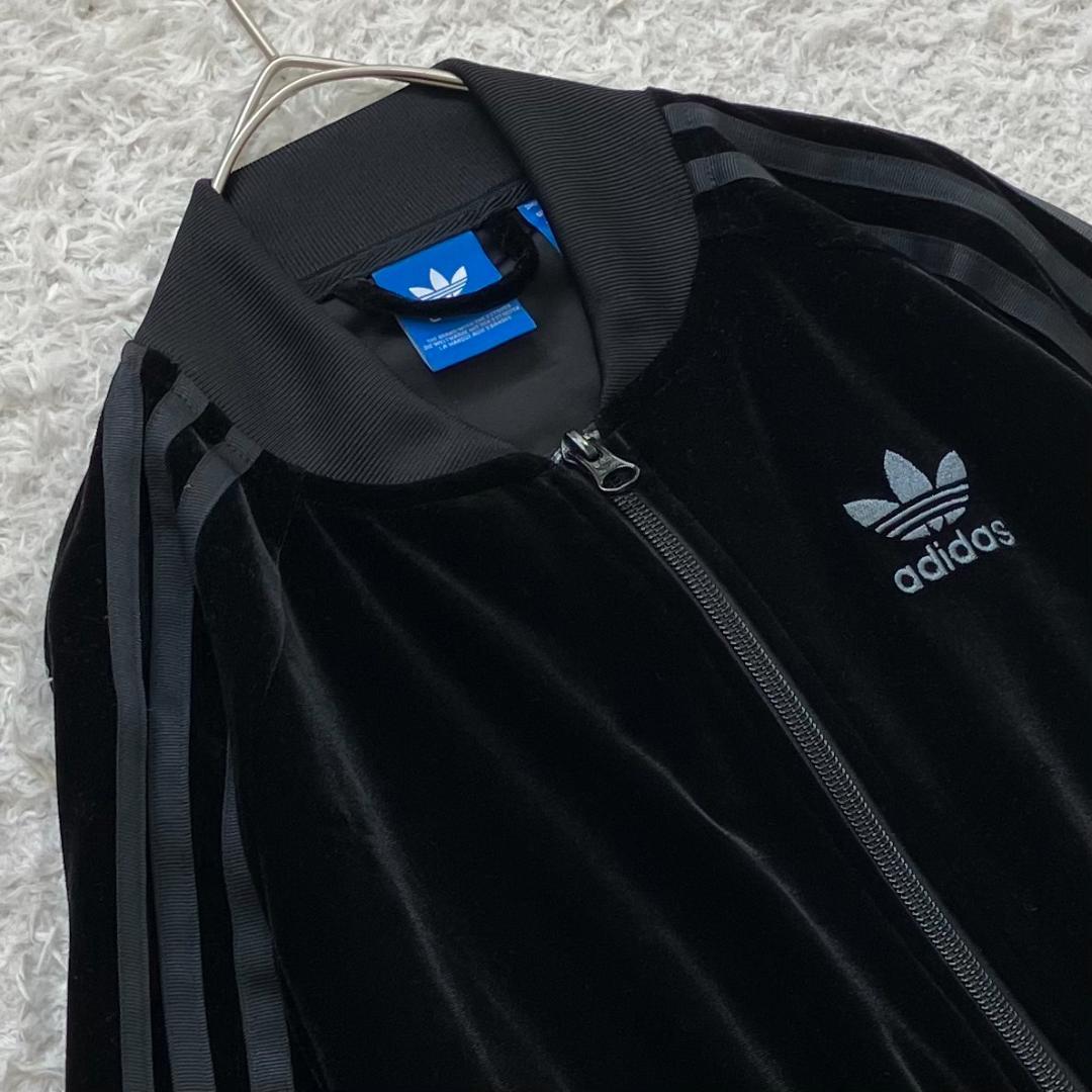 Y2K✨未使用級✨アディダス トラックジャケット 刺繍ロゴ ベロア ブラック 黒
