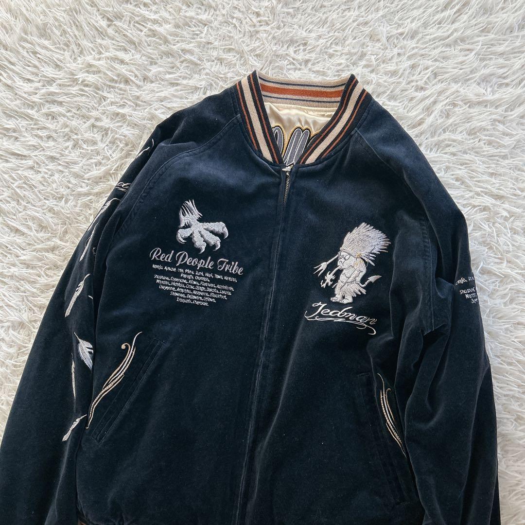 XLサイズ テッドマン　スカジャン　リバーシブル　ベロア　USA製　サテン　刺繍