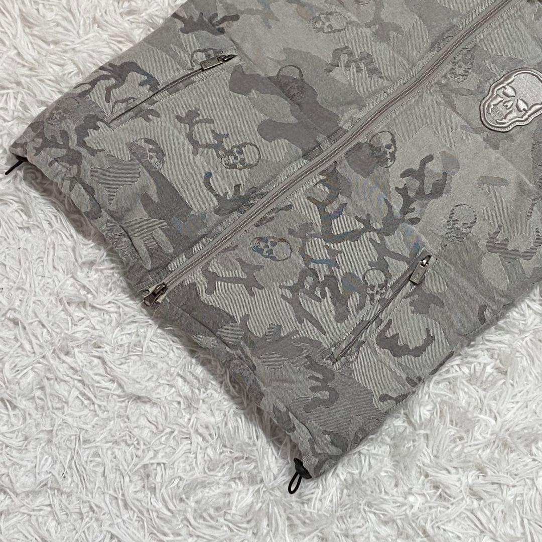 日本製・ルシアンペラフィネ・ダウンベスト・ファー・グレー・スカル柄・XSサイズ