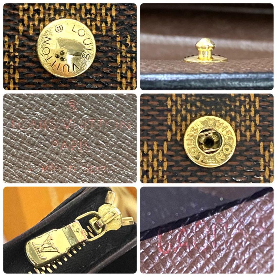 ルイ ヴィトン◎トレゾール ダミエ エベヌ 二つ折り財布 L字ファスナー 茶色