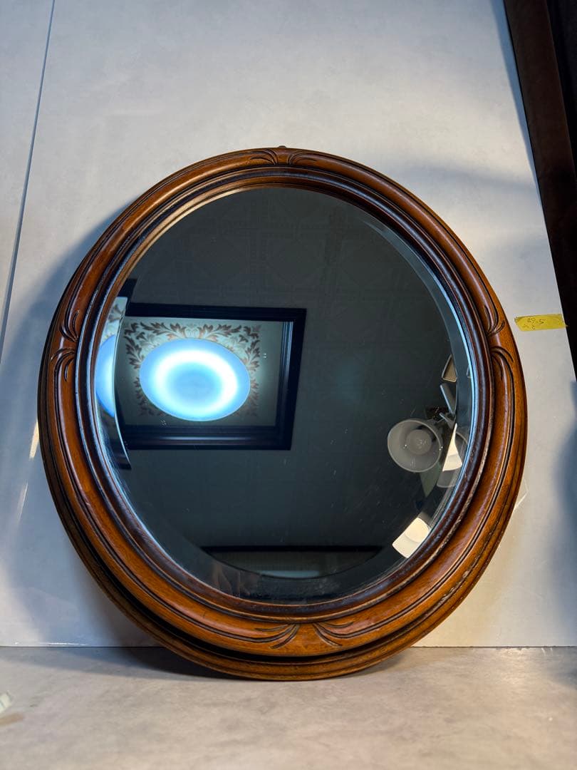 英国アンティーク調 楕円ウォールミラー 木製フレーム