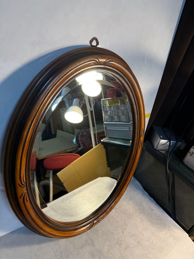 英国アンティーク調 楕円ウォールミラー 木製フレーム