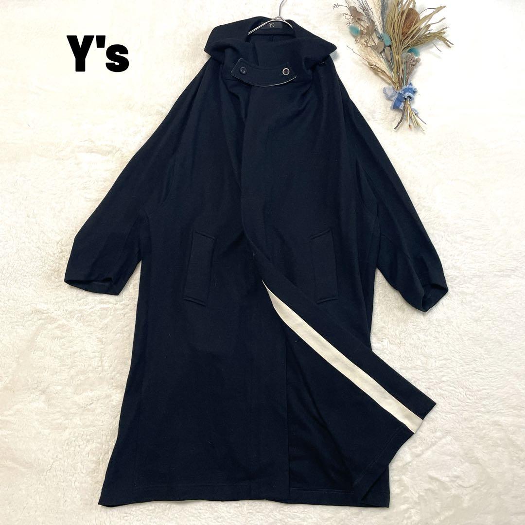 Y’s ヨウジヤマモト 変形デザイン ロングコート ストール風襟 ブラックウール