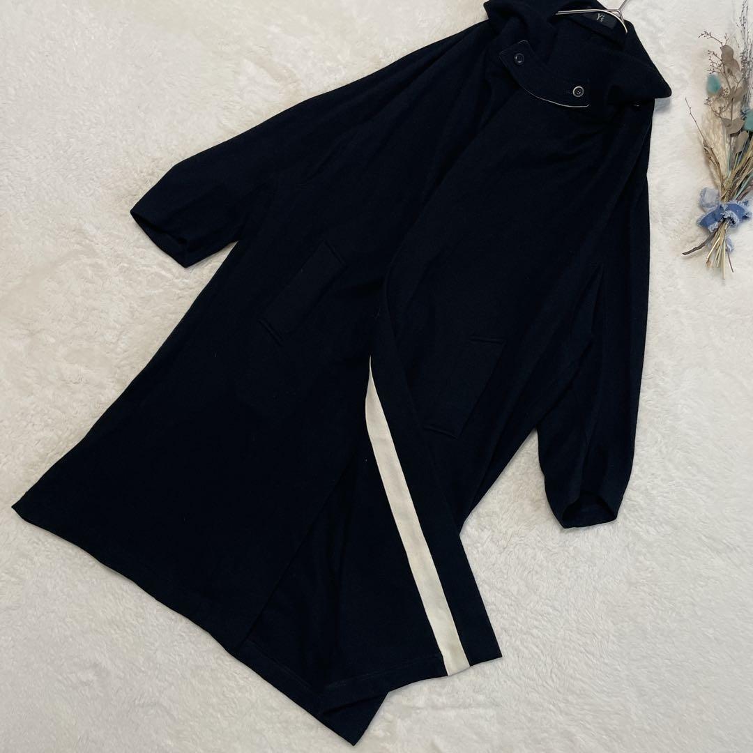 Y’s ヨウジヤマモト 変形デザイン ロングコート ストール風襟 ブラックウール