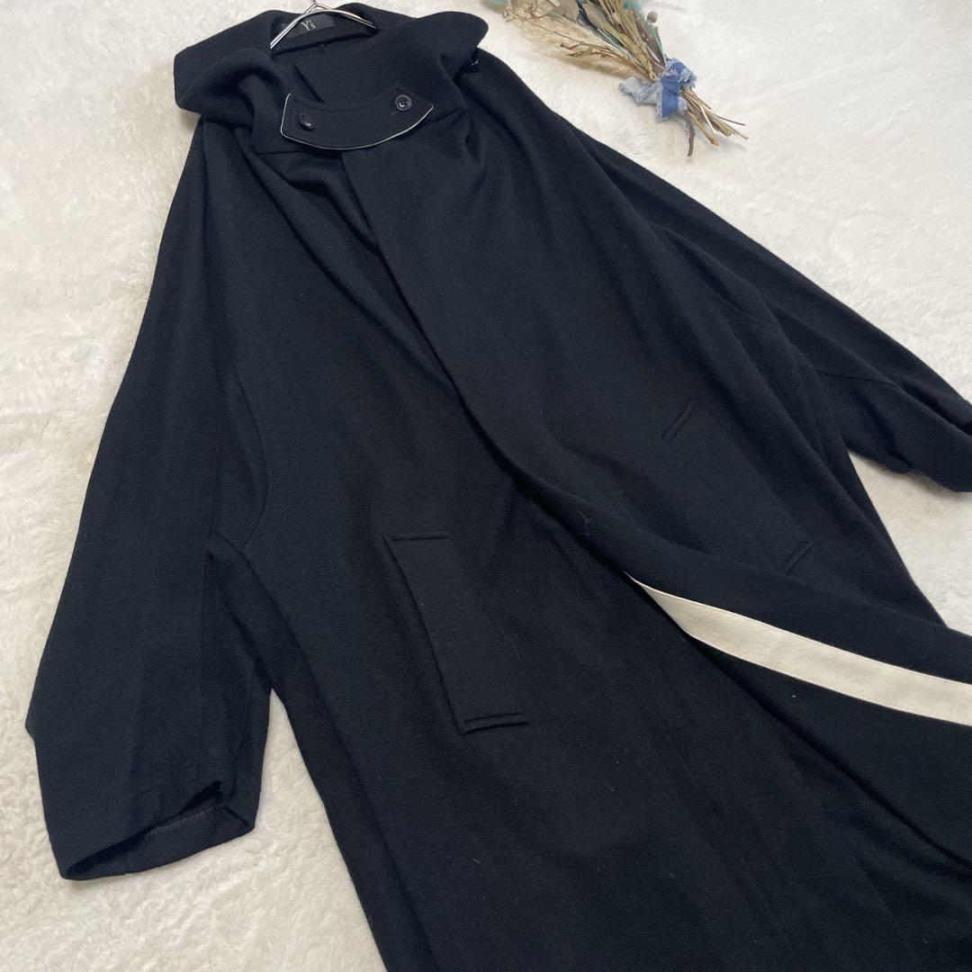 Y’s ヨウジヤマモト 変形デザイン ロングコート ストール風襟 ブラックウール