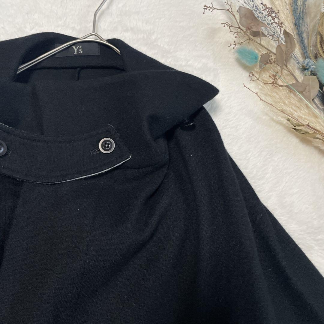 Y’s ヨウジヤマモト 変形デザイン ロングコート ストール風襟 ブラックウール
