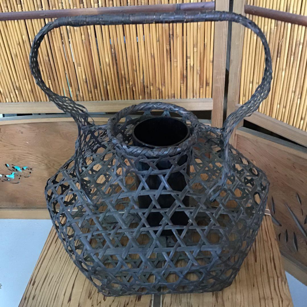 骨董品 華道道具 花噐 竹花入 樂只好 共箱 S16KH