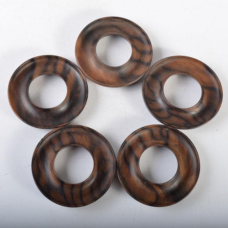 煎茶道具　黒柿製　穴あき茶托　五客　時代箱付　V　R4579