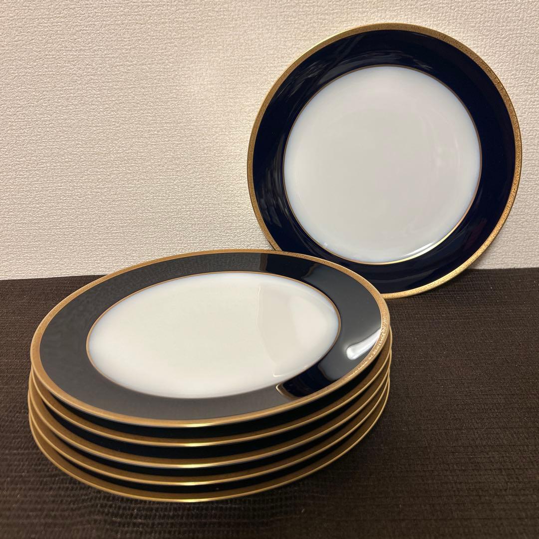 大倉陶園　ロイヤルブルー　瑠璃金彩金蝕　ディナープレート　25.5cm