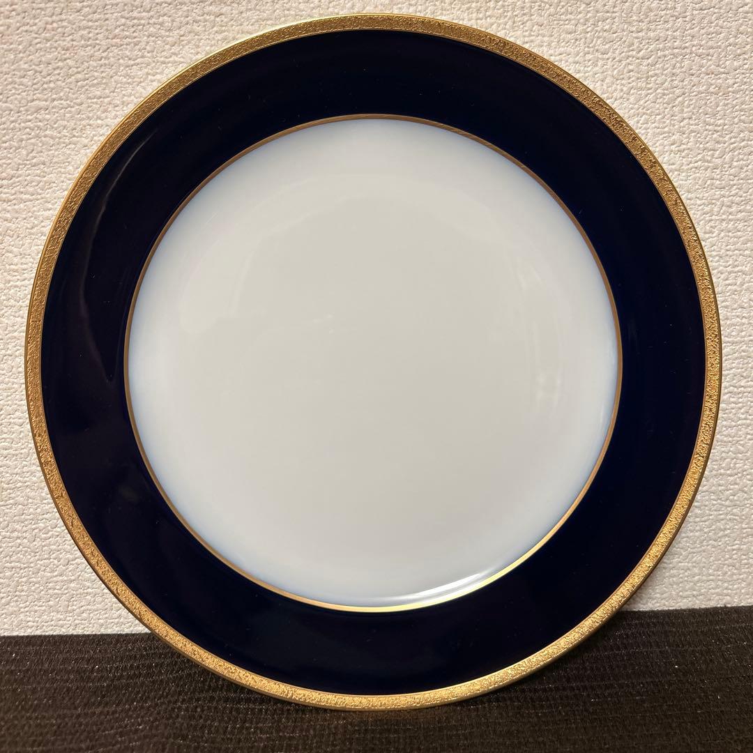 大倉陶園　ロイヤルブルー　瑠璃金彩金蝕　ディナープレート　25.5cm