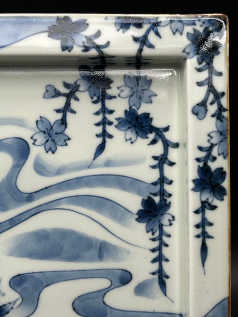 陶器　有田焼　福泉窯　正角盛皿　染付　桜　紅葉　未使用品