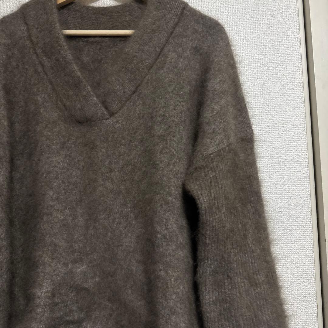 Noble ノーブル　ファーVネックニット　ブラウン