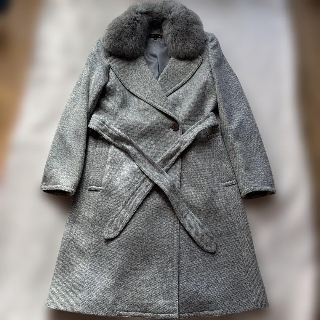 高島屋　カシミヤ100% コート　ブルーフォックス　サイズM グレー