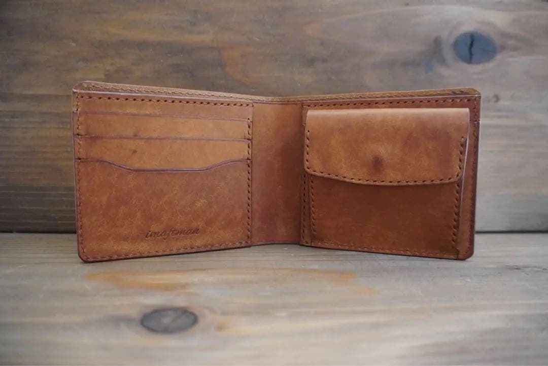 定番二つ折り財布　イタリアンレザー　マルゴー　総手縫い　経年変化