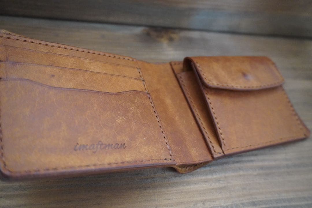定番二つ折り財布　イタリアンレザー　マルゴー　総手縫い　経年変化