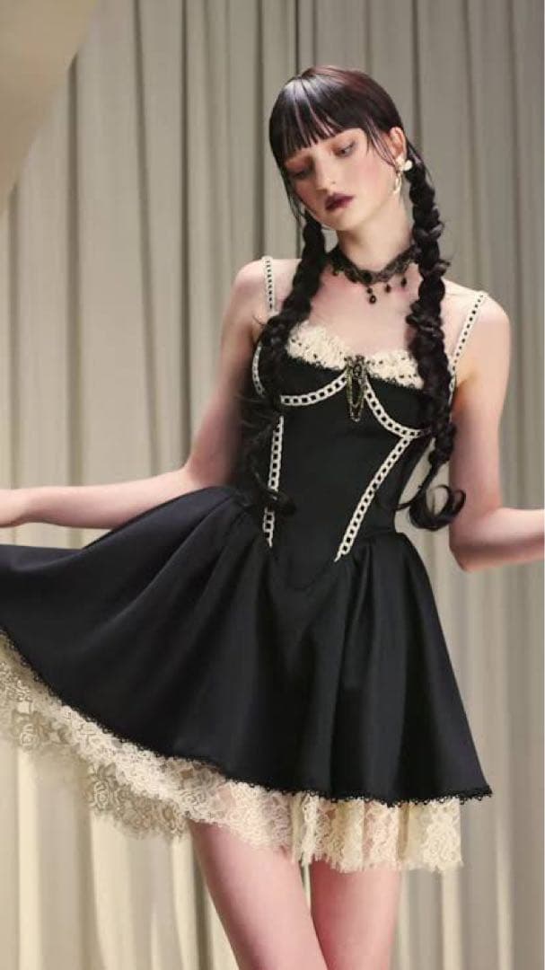 ロリータスタイル 黒のコルセットドレス Mサイズ Lacemade レースメイド