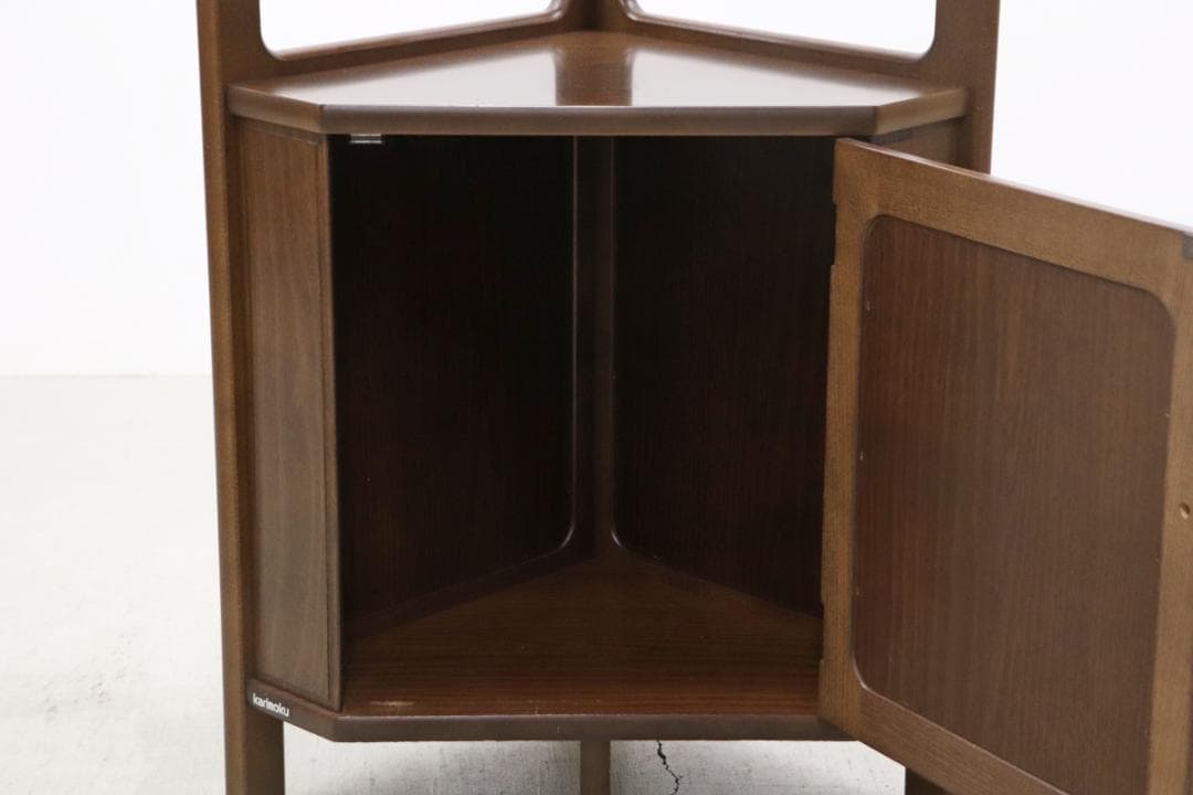 レトロ カリモク コーナー キャビネット 飾り棚 ラック 花台 ディスプレイ