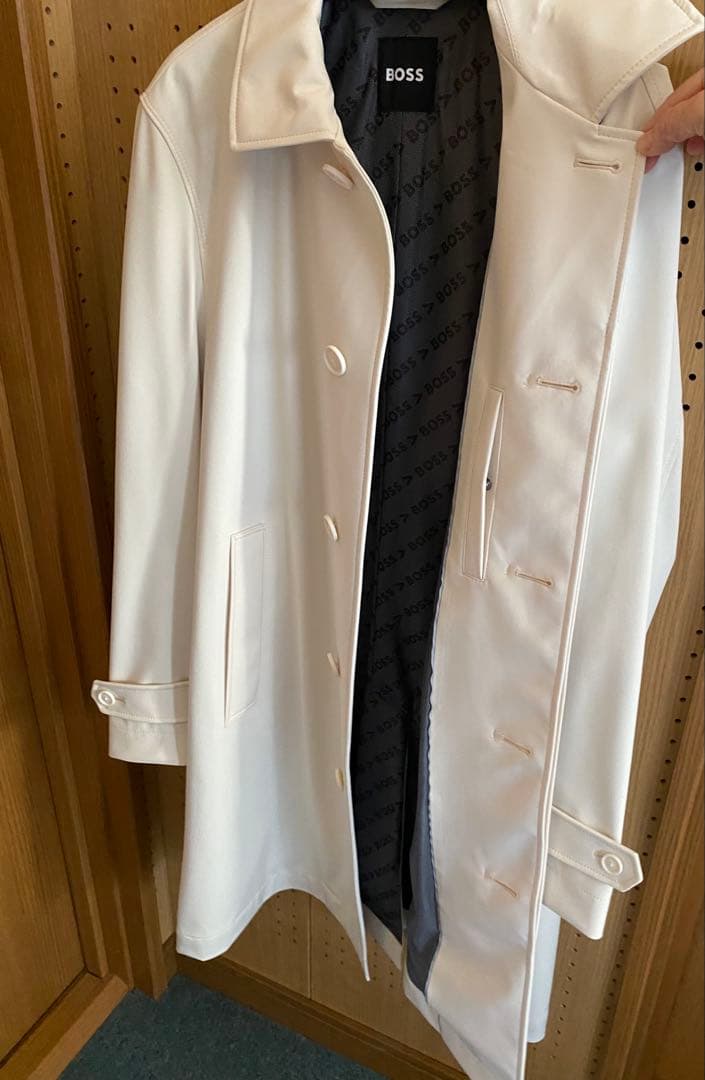 HUGO BOSS ホワイト ステンカラーコート スプリングコート