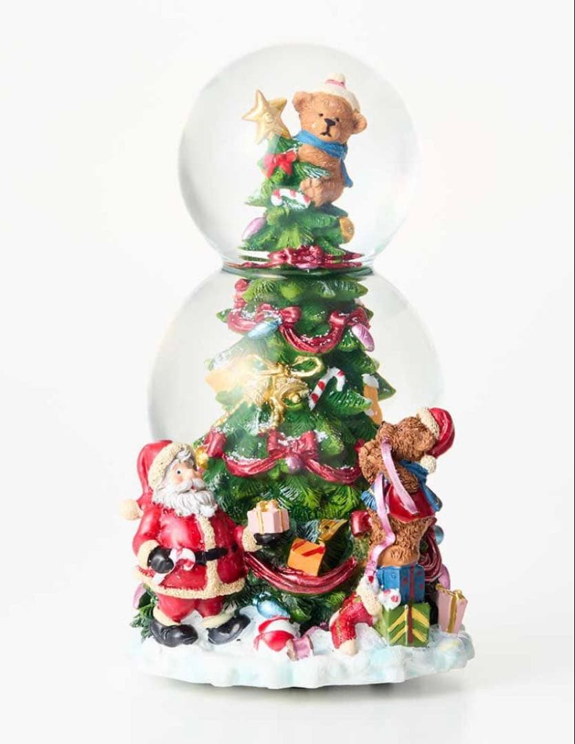 サンタクロース　クリスマス　スノードーム　オルゴール　テディーベア　2段