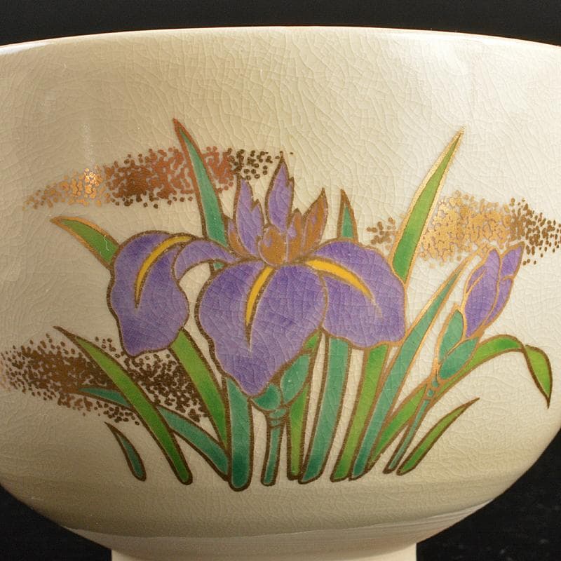 anko　鈴木清安作　色絵金彩　仁清菖蒲文数茶碗十客共箱　V　R7058B