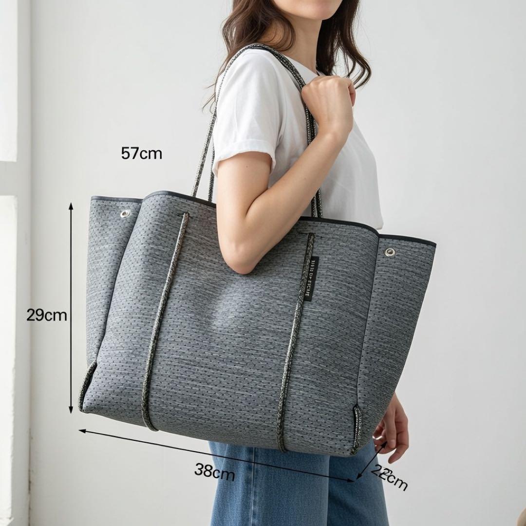 ステイトオブエスケープ トートバッグ フェードデニム 大容量 ポーチ付 グレー