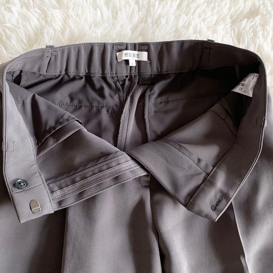 【美品】PLST プラステ　トリアセブレンド　ノーカラー　パンツスーツ　L