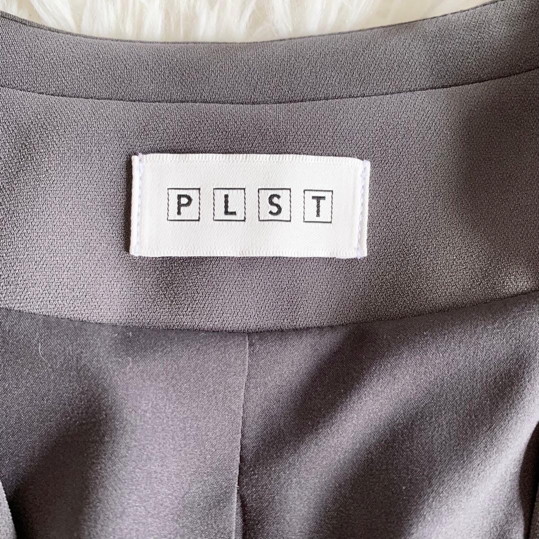 【美品】PLST プラステ　トリアセブレンド　ノーカラー　パンツスーツ　L