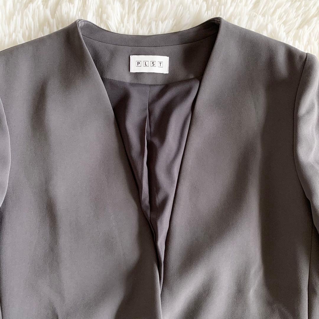 【美品】PLST プラステ　トリアセブレンド　ノーカラー　パンツスーツ　L