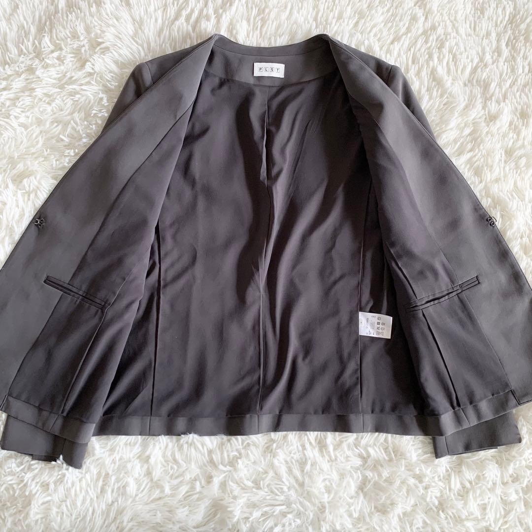 【美品】PLST プラステ　トリアセブレンド　ノーカラー　パンツスーツ　L