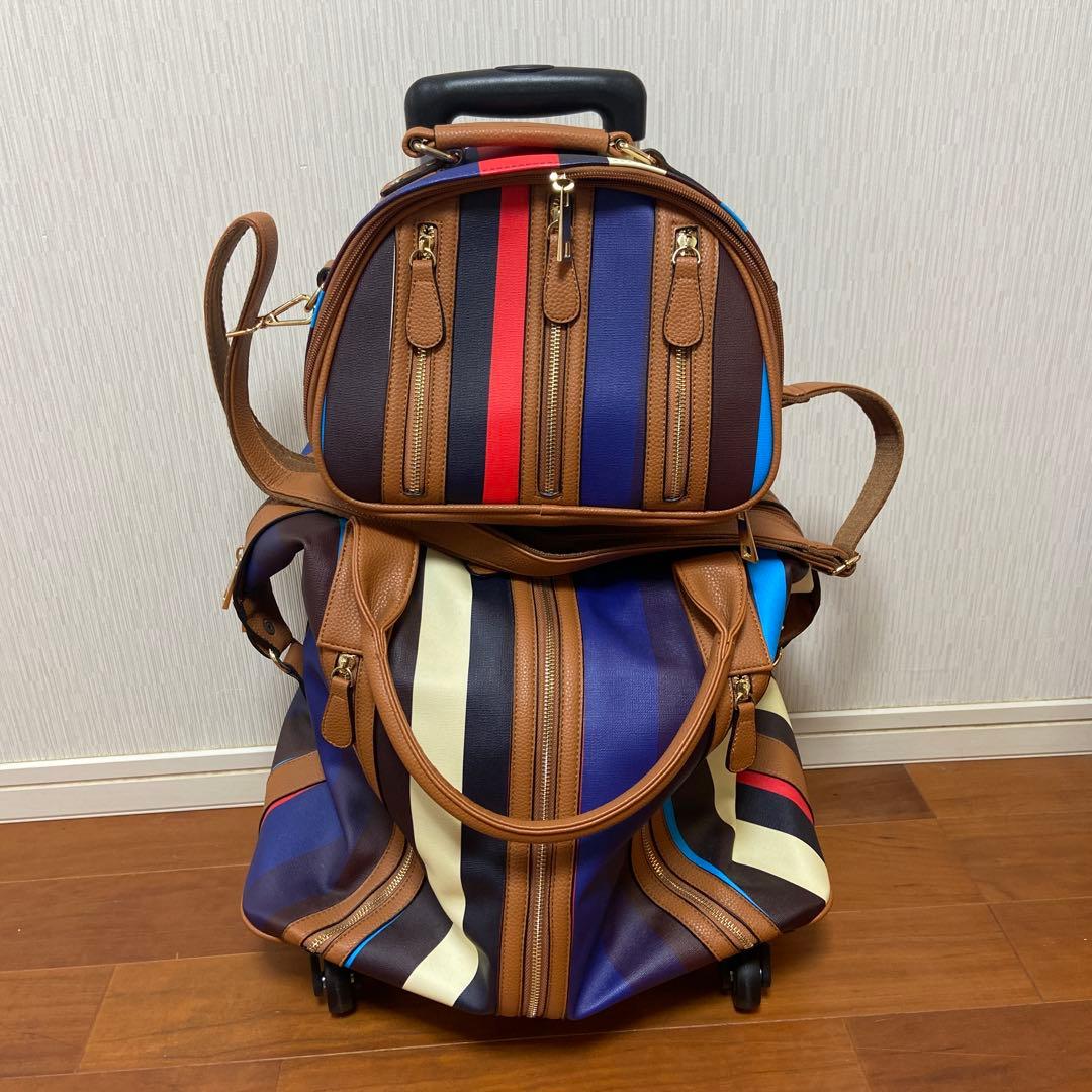 ThreeFourTime 4輪マルチストライプ柄親子キャリーBAG 新品未使用