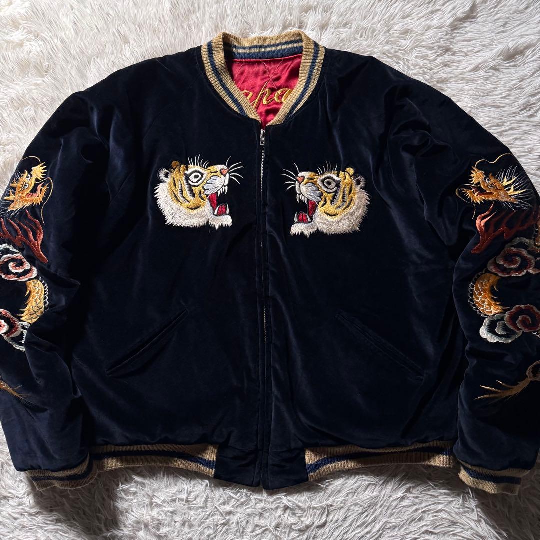 【激レア/XL】東洋エンタープライズ　スカジャン　別珍　リバーシブル　龍　虎　鷹