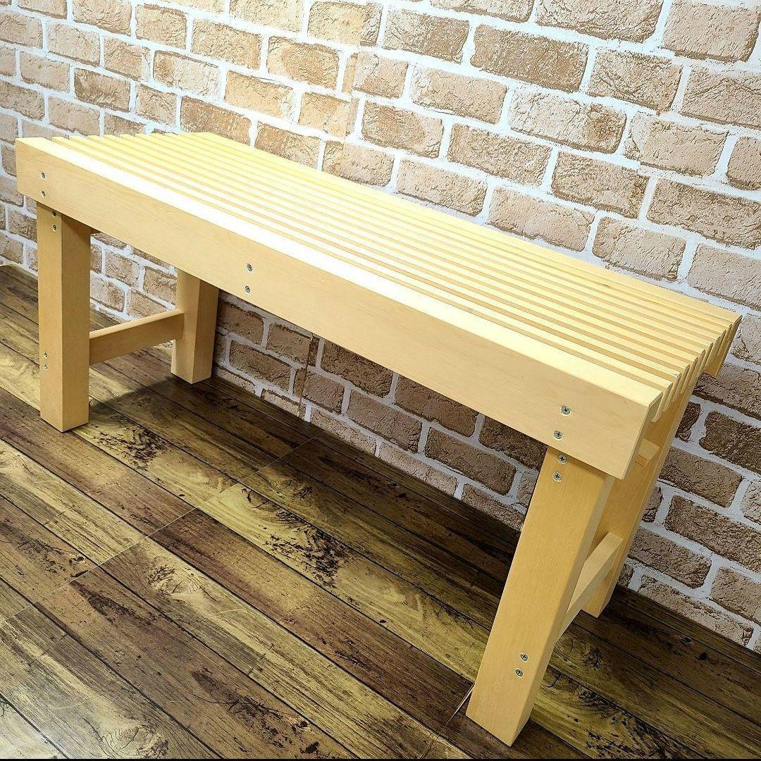 No14164【白木】木製 縁台、えんだい、腰掛け、ベンチ【脚折りたたみ式】