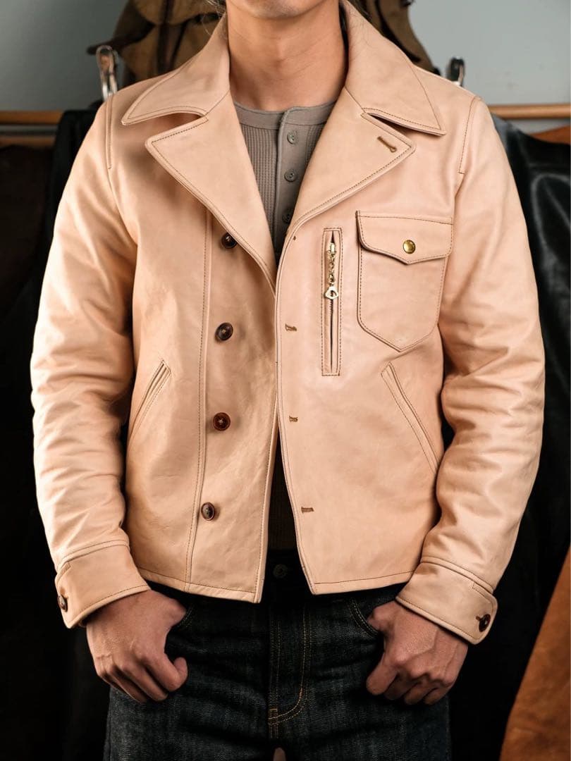 1940年代風 机车ジャケット 馬革フルベジ 1.1-1.2mm L