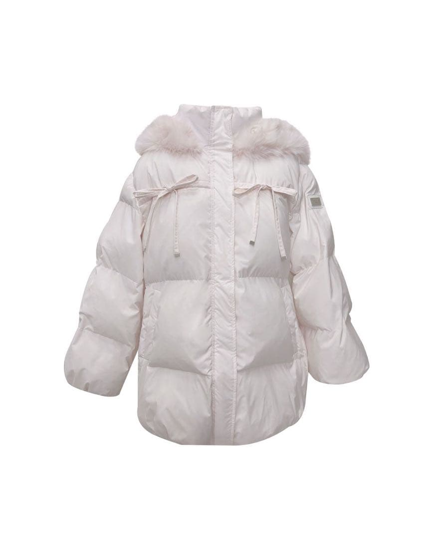 ミシェルマカロン ファーフードリボンダウンコート　ピンク　FREE