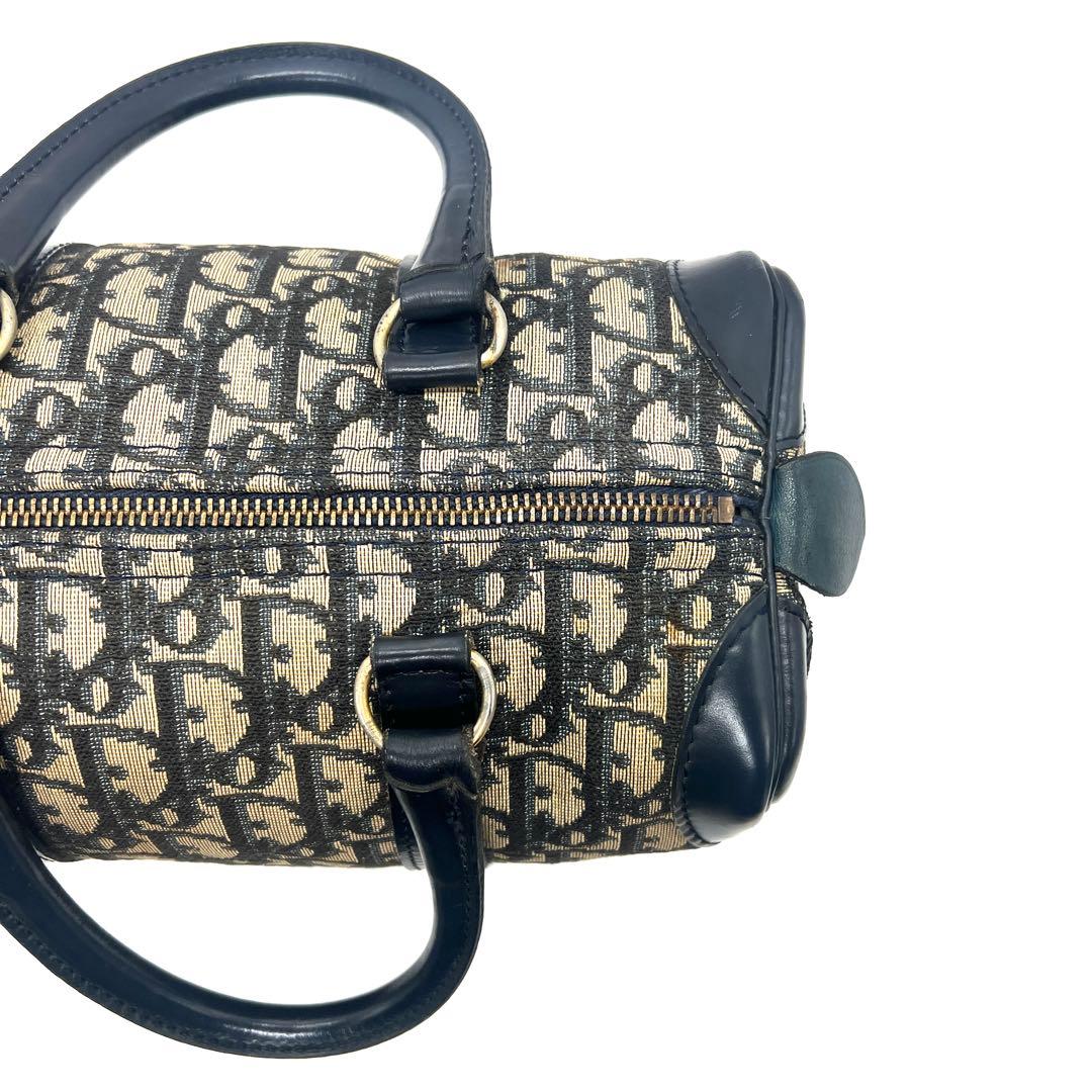 【極美品】Dior ミニボストンバッグ トロッター キャンバス レザー ネイビー