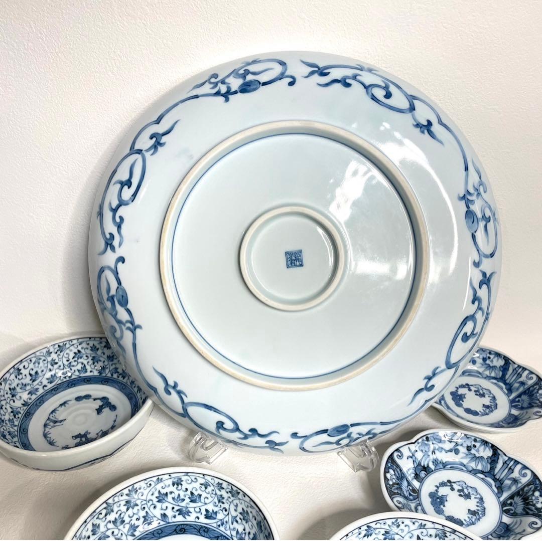 『龍峰窯』 古伊万里唐草　有田焼　伊万里染付花唐草 花文皿　16枚