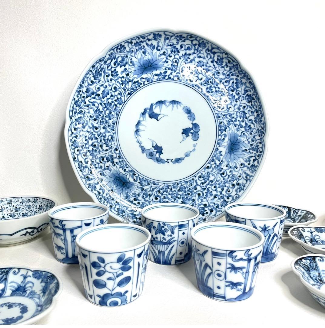 『龍峰窯』 古伊万里唐草　有田焼　伊万里染付花唐草 花文皿　16枚