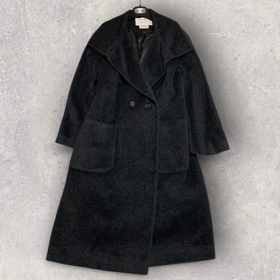 美品✨ イエーガー ウールコート アルパカ混 女優襟 ブラック ロング丈 12