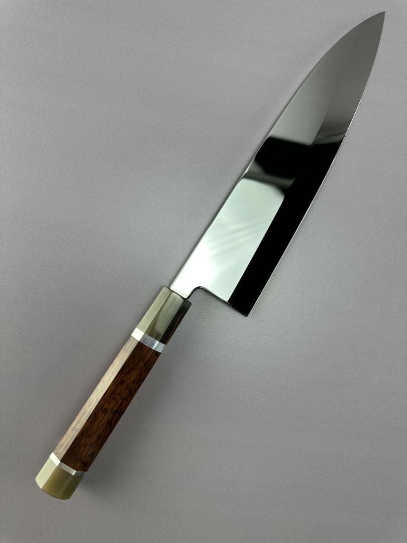 梵静刃物 ウルトラ鏡面仕上げ 出刃包丁9寸刺身包丁スネークウッド白水牛角八角柄