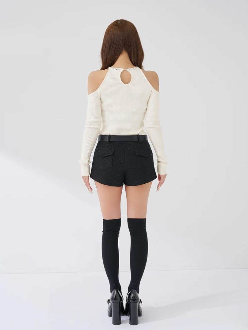 新品タグ付 ダーリッチ アイボリー リボンビジューアメスリニットトップス フリー