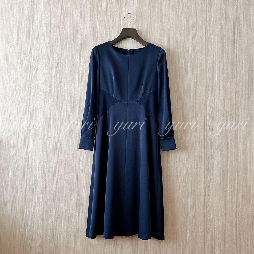 【569】アナイ　トリアセテートサテンフレアワンピース　濃紺　34