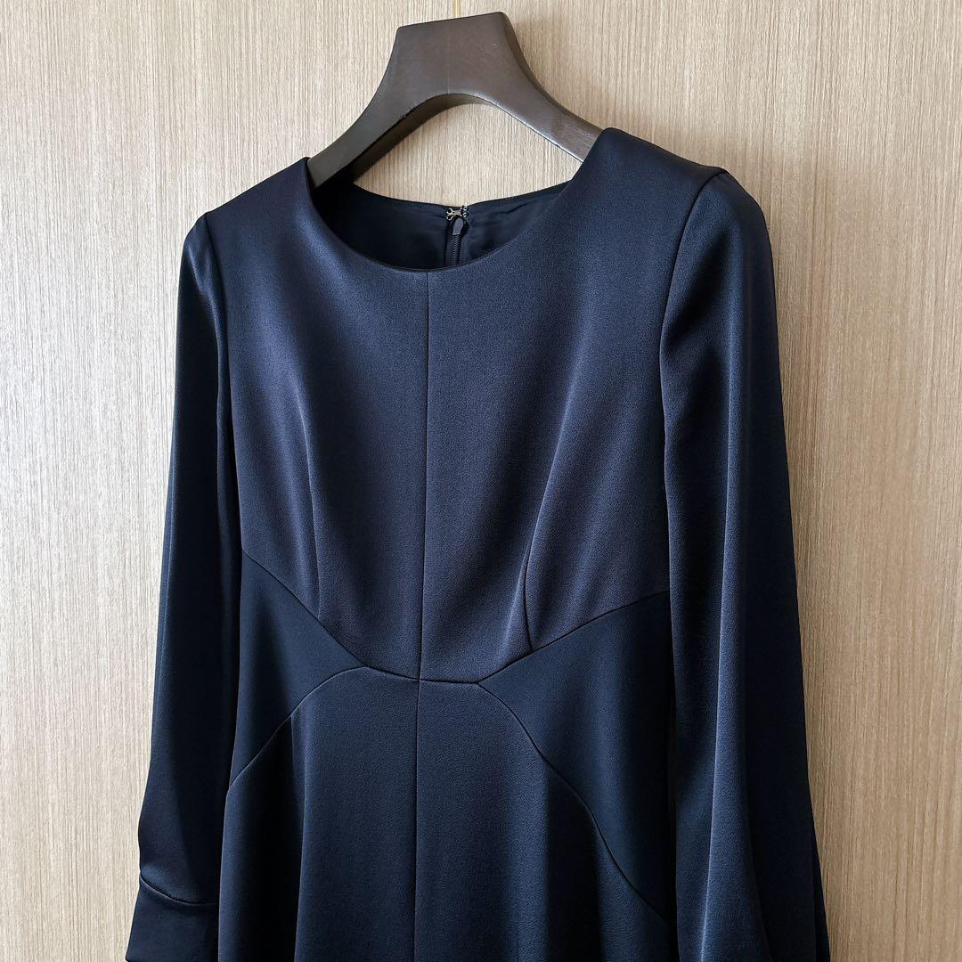 【569】アナイ　トリアセテートサテンフレアワンピース　濃紺　34