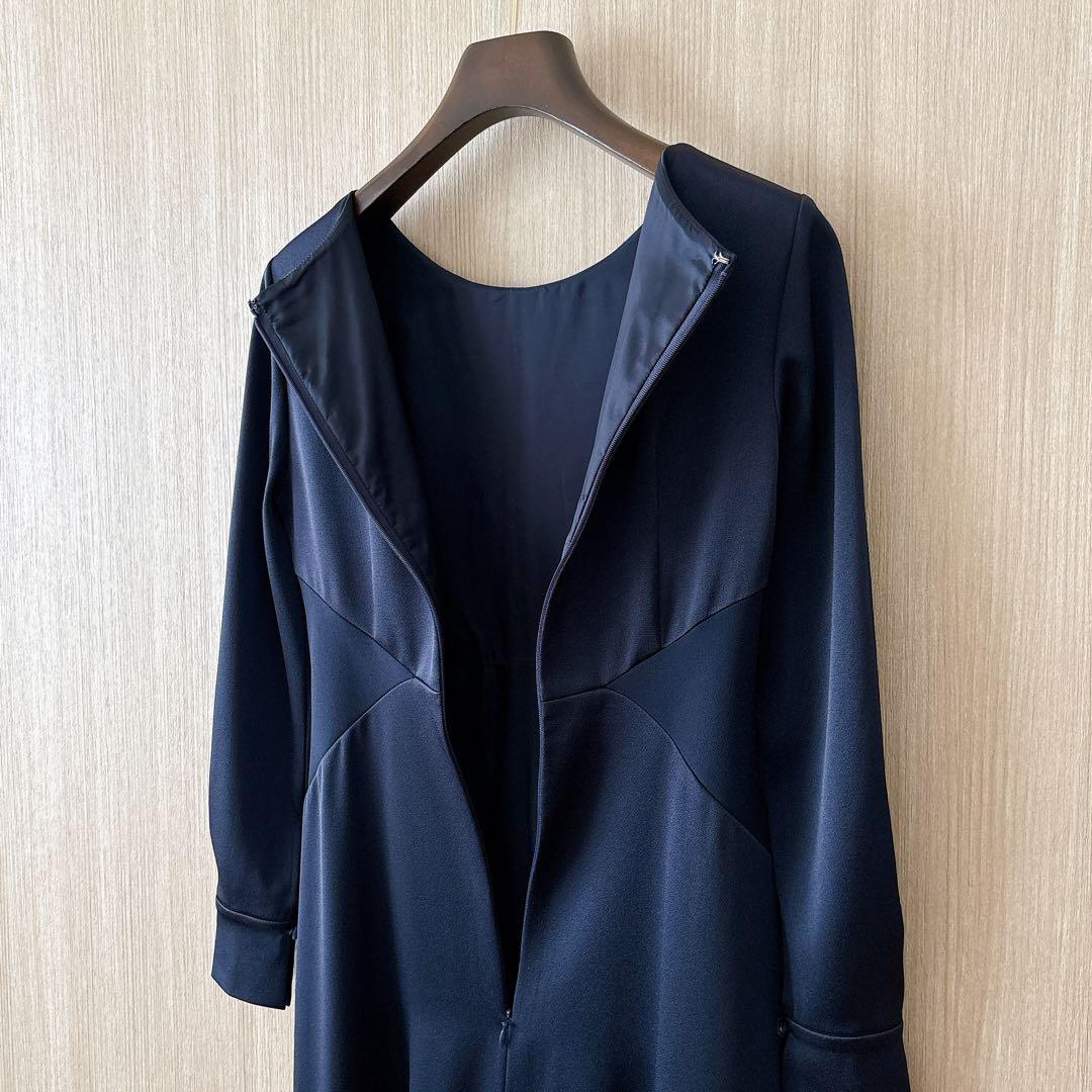 【569】アナイ　トリアセテートサテンフレアワンピース　濃紺　34