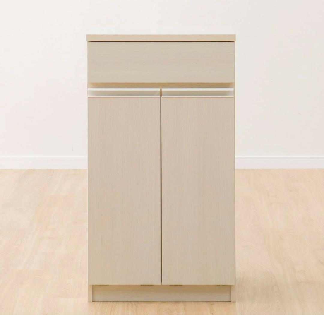 ホワイト収納キャビネット 引き出し付き　ゴミ箱　分別