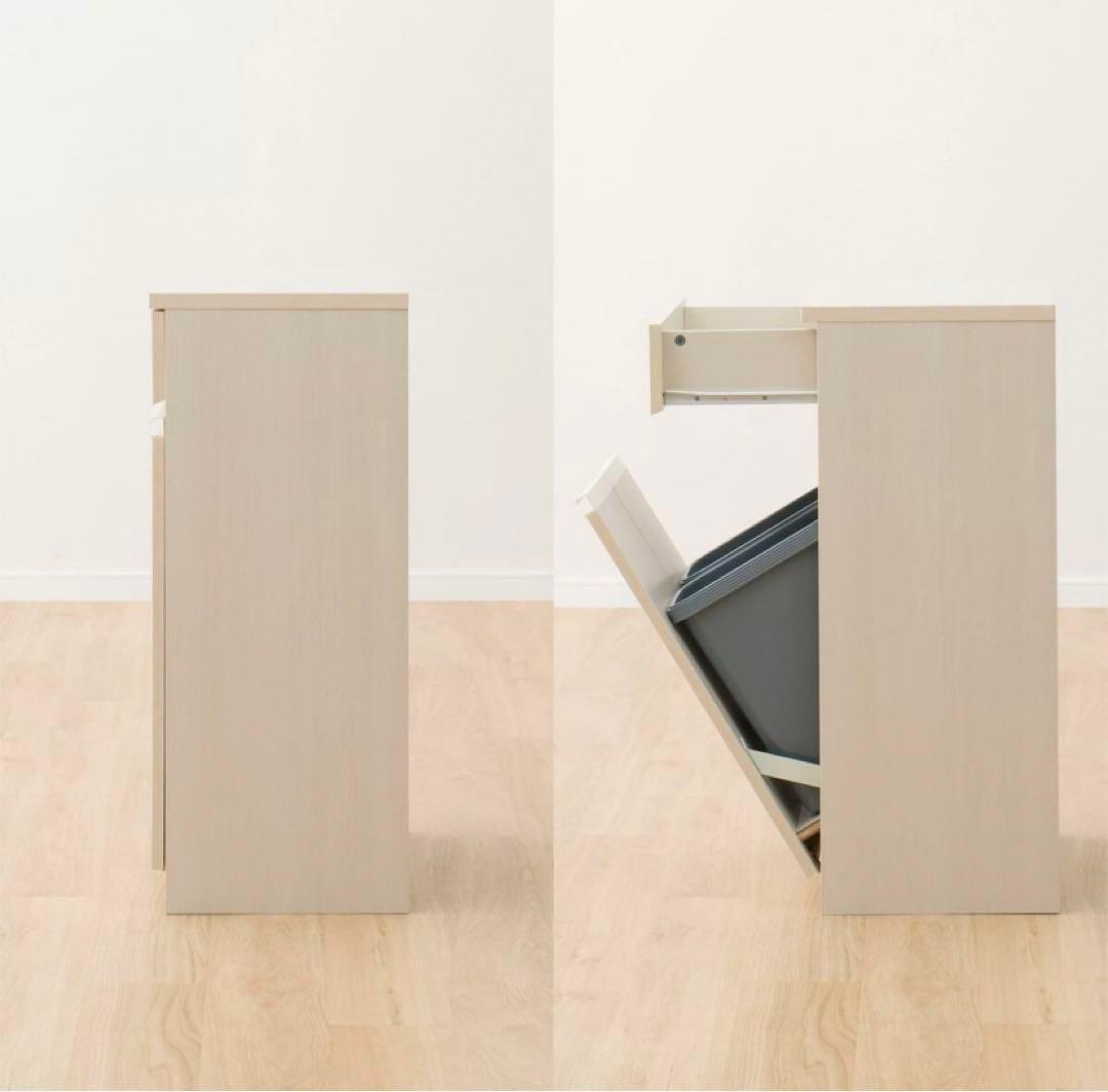 ホワイト収納キャビネット 引き出し付き　ゴミ箱　分別