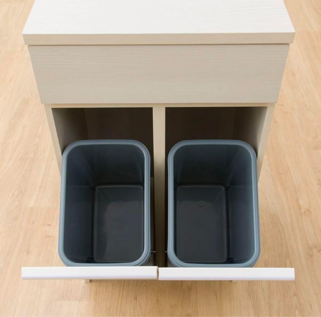 ホワイト収納キャビネット 引き出し付き　ゴミ箱　分別