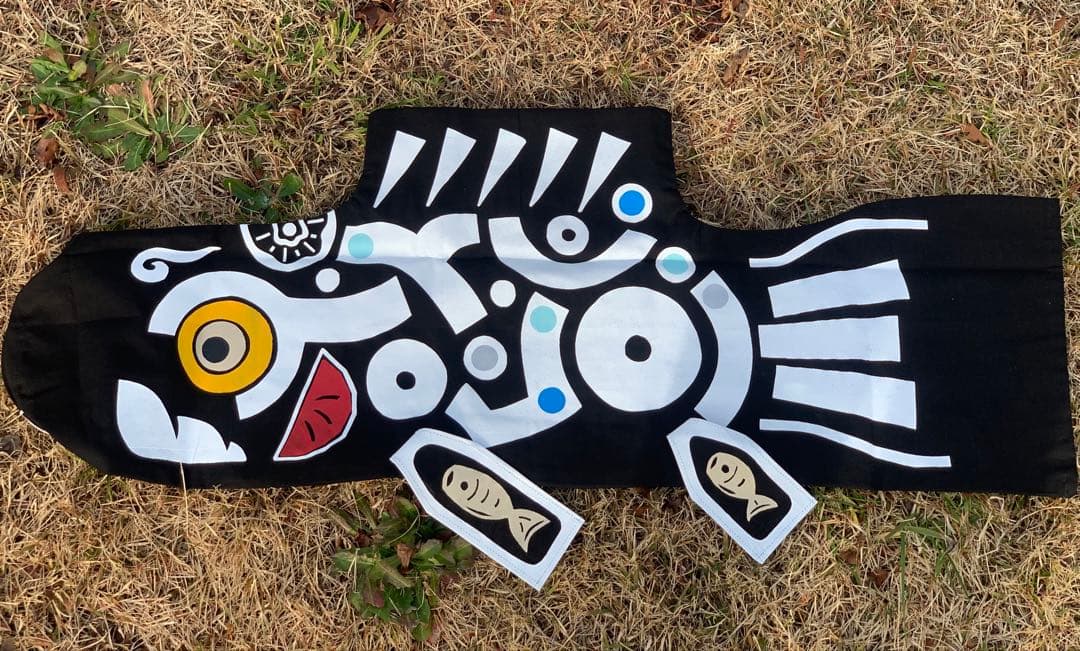 鯉のぼり　手染め　もざいく鯉　1mセット　子鯉　青　鯉のぼり